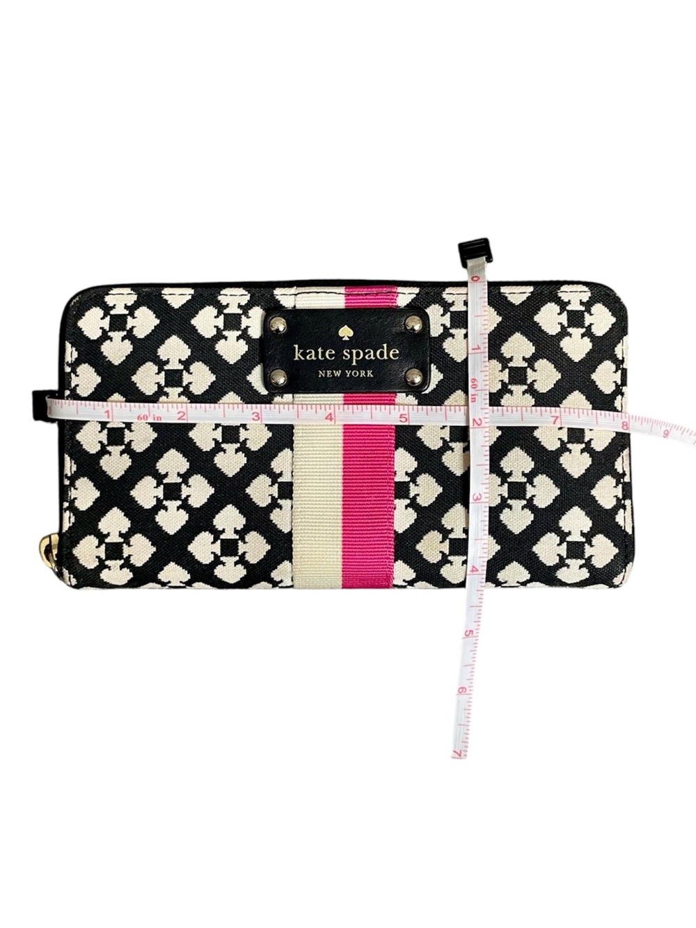 Kate Spade Varsity Stripe Black White Floral Spade Long Wallet - Picture 8 of 8